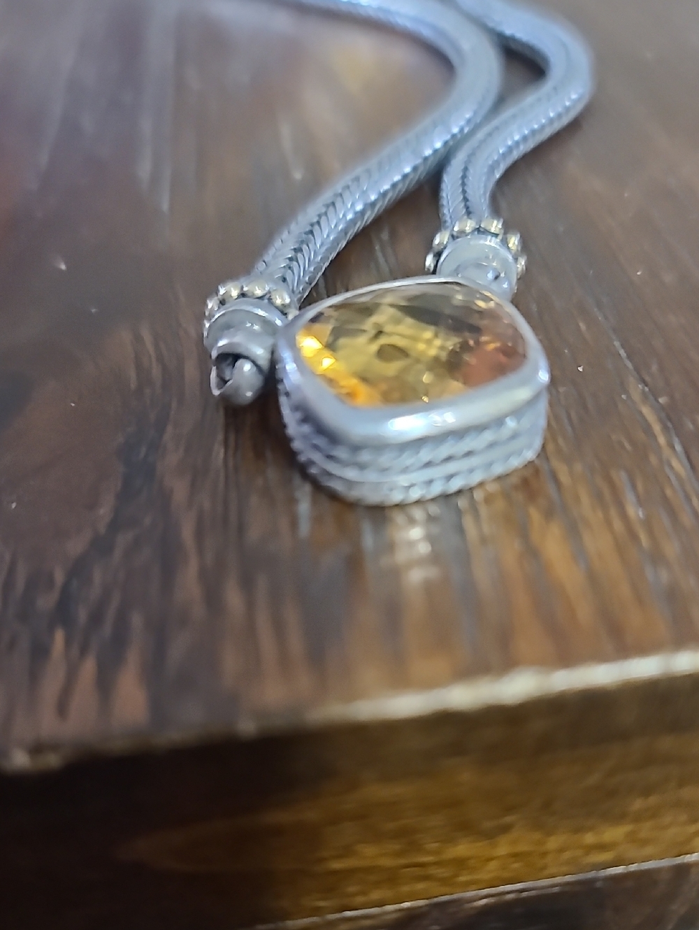 Sterling Silver 925 With 18k Gold Accents Necklace with Citrine Gemstone Pendant - Picture 7 of 8
